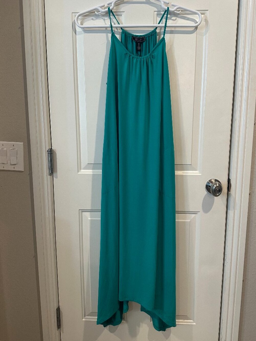 NWT C Wonder Christian Siriano Teal Halter Midi Dress M Handkerchief Hem Pockets